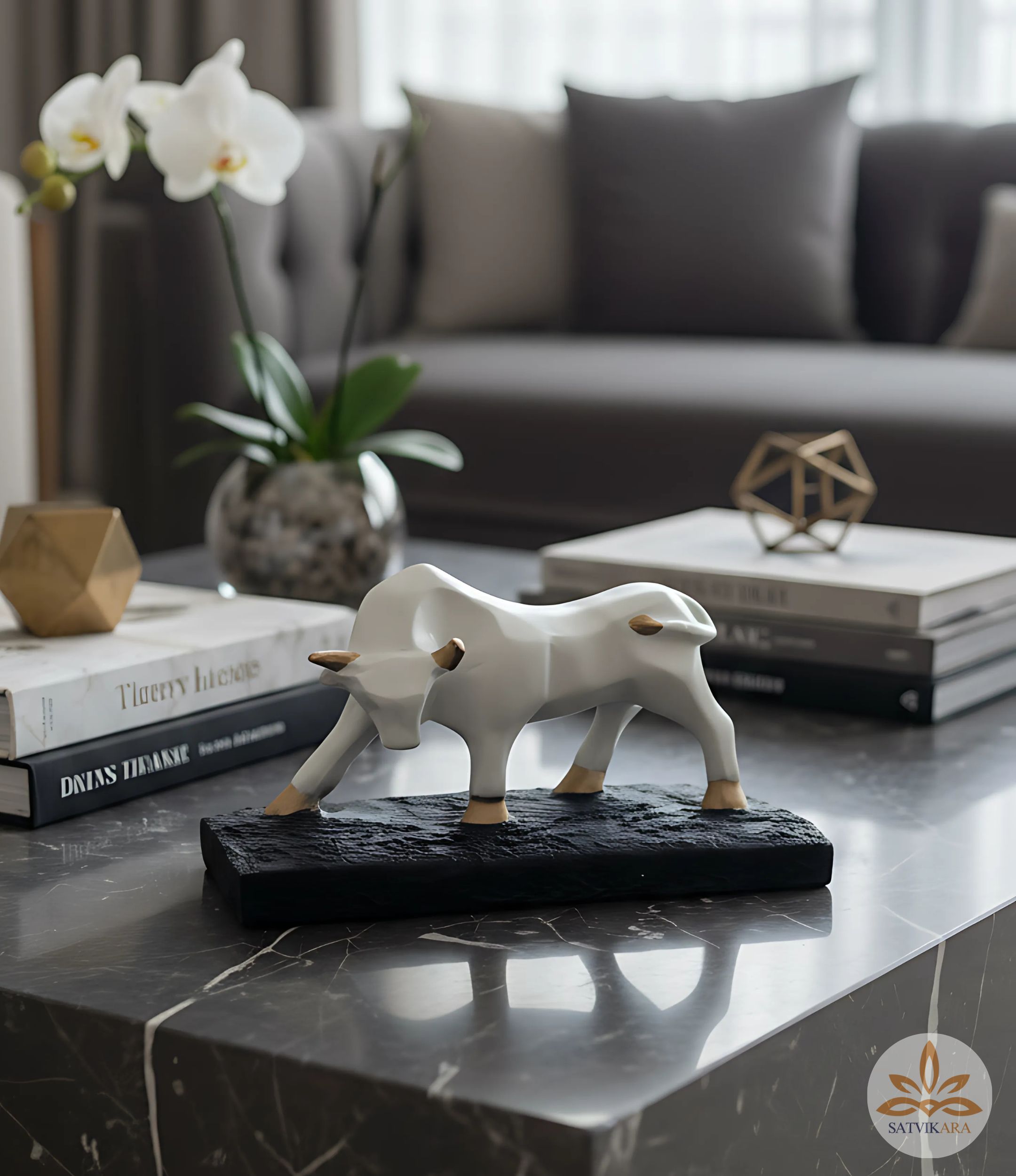 Majestic White Bull Showpiece Golden Accents Majestic White Bull Showpiece Golden Accents