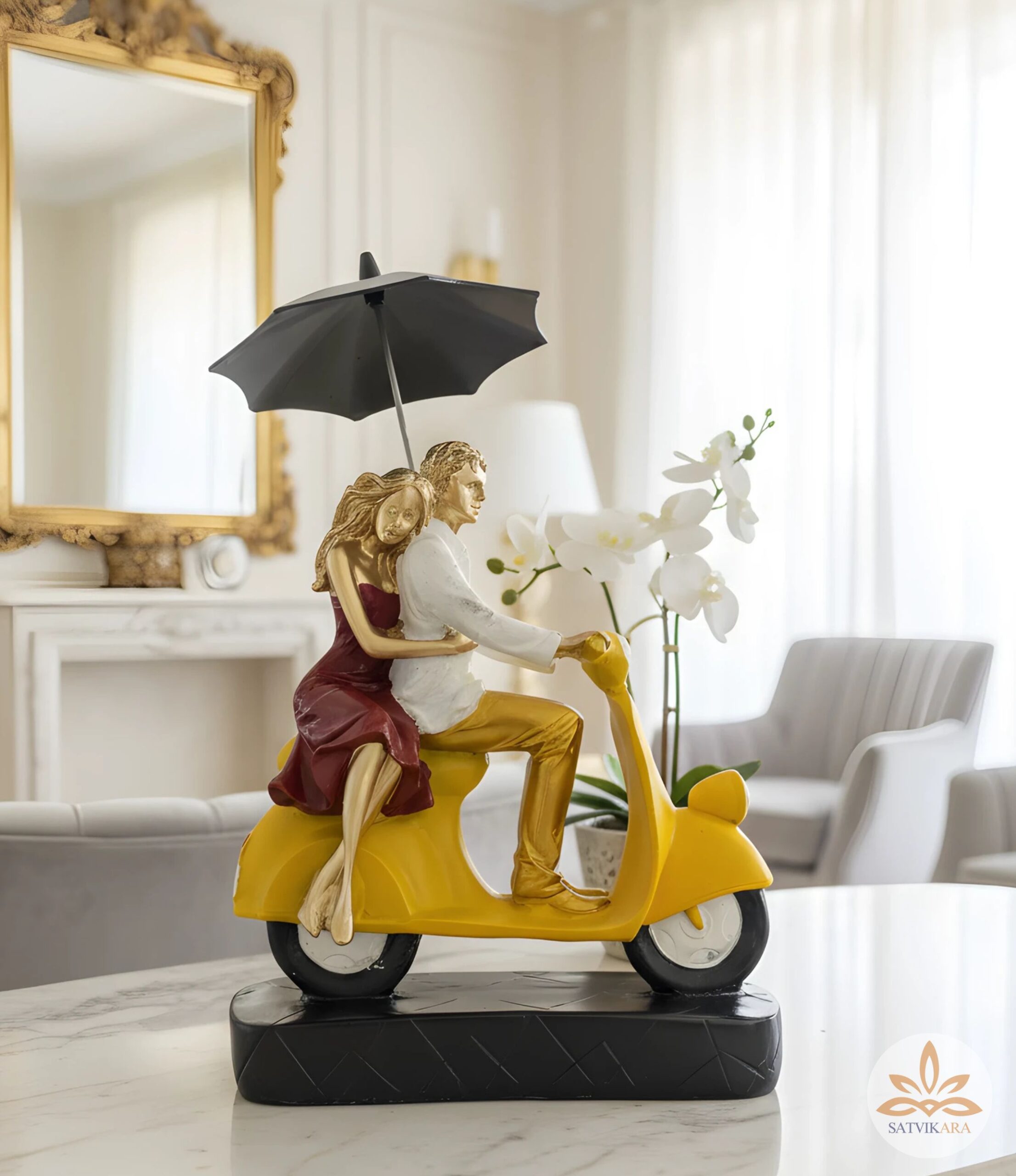 Romantic Scooter Couple with Umbrella Romantic Scooter Couple with Umbrella