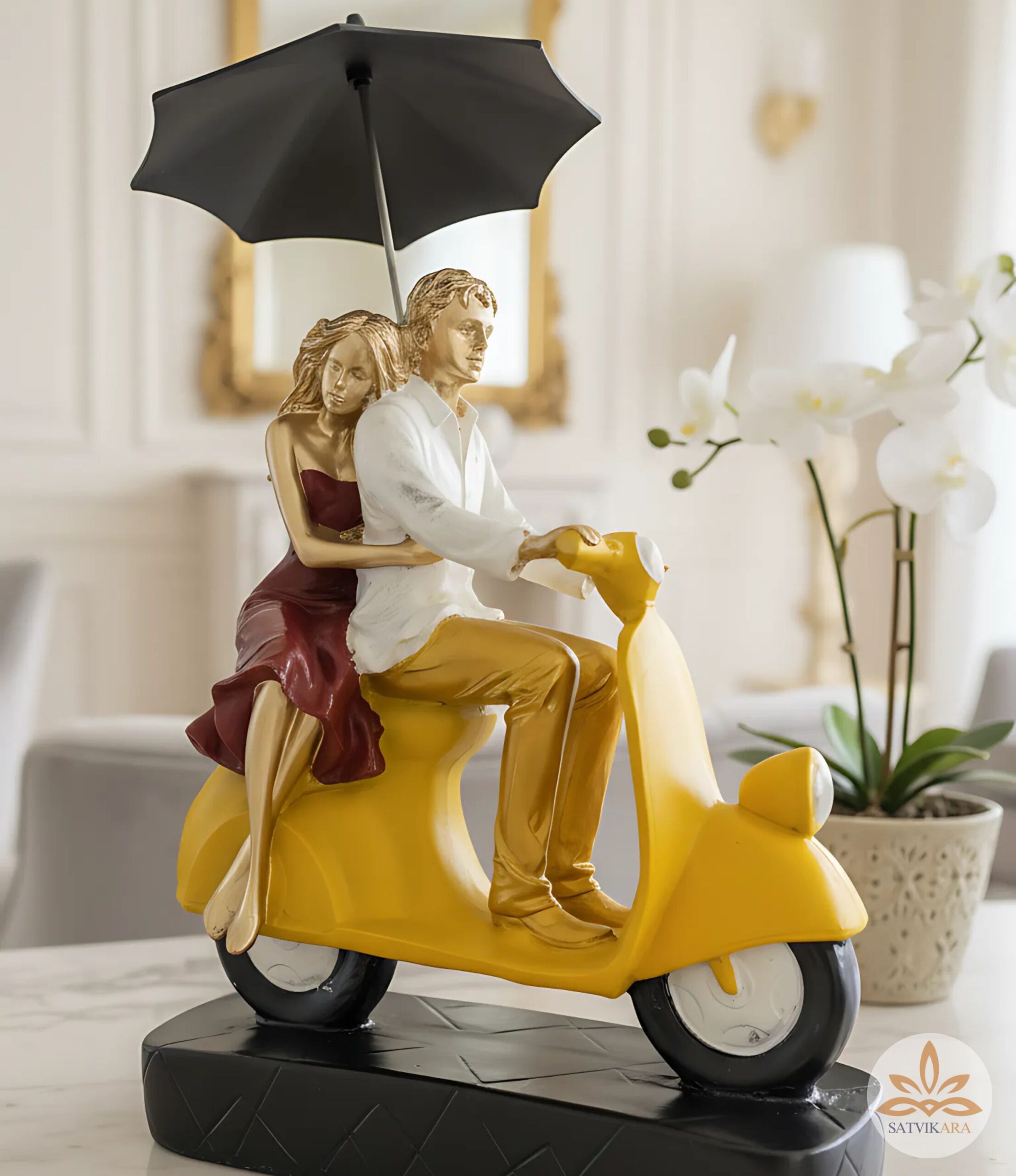 Romantic Scooter Couple with Umbrella Romantic Scooter Couple with Umbrella