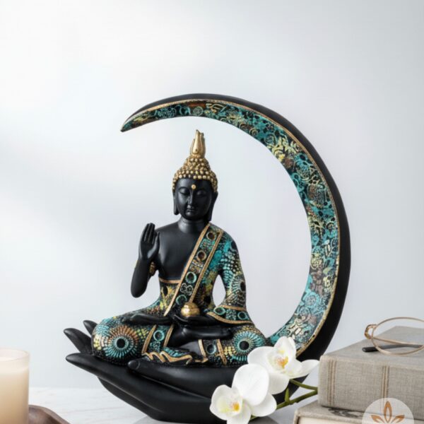 Meditating Buddha Idol on Crescent Moon
