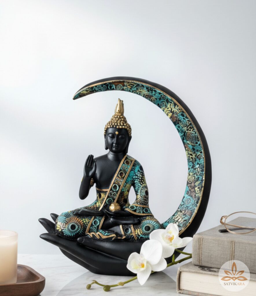 Meditating Buddha Idol on Crescent Moon