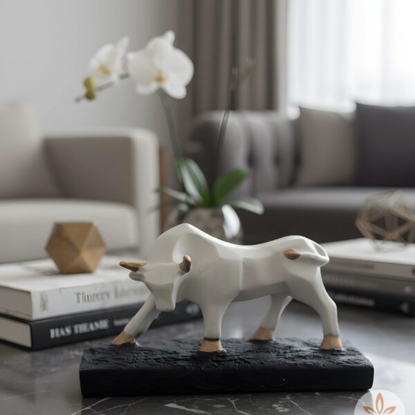 Majestic White Bull Showpiece Golden Accents