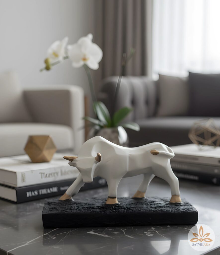 Majestic White Bull Showpiece Golden Accents