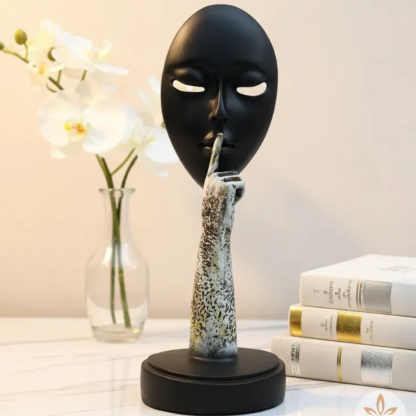 Elegant Black Mask Face Silence Art Statue