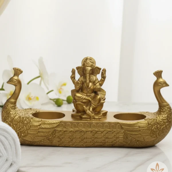 Golden Ganesha Peacock Diya