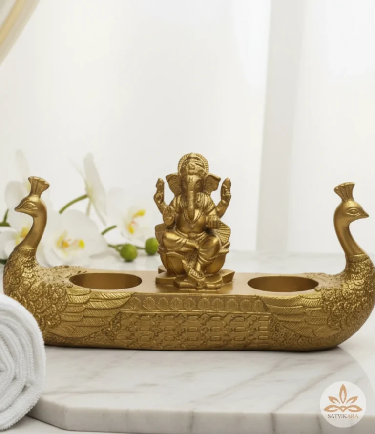 Golden Ganesha Peacock Diya