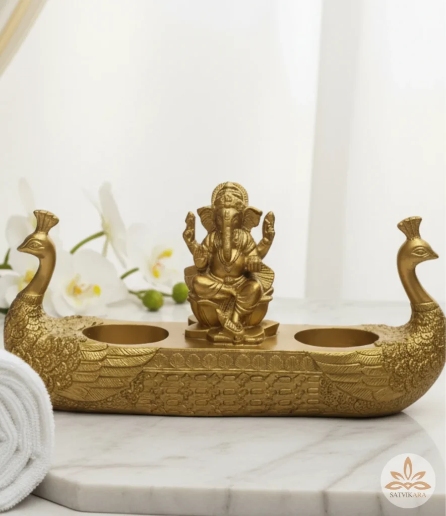 Golden Ganesha Peacock Diya
